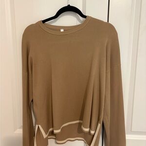 Amazon Women's Camel Crewneck Knit Sweater with Cream Trim